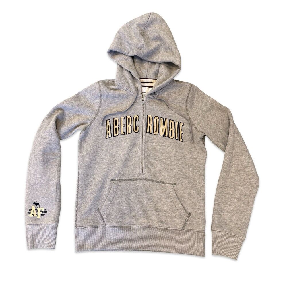 Abercrombie & Fitch Vintage 2000s Hoodie L Grey 1/2 Zip Sweatshirt NWT! Rare